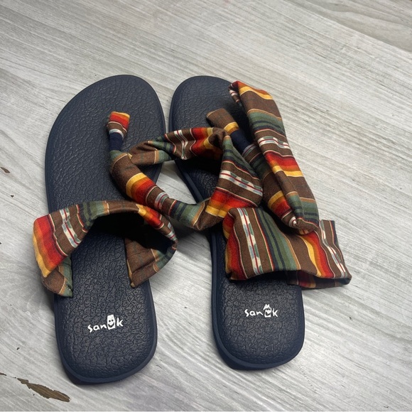 Sanuk Striped Multicolor Fabric Yoga Mat Thong Sling Back Sandal Women’s Size 8 - Picture 8 of 12